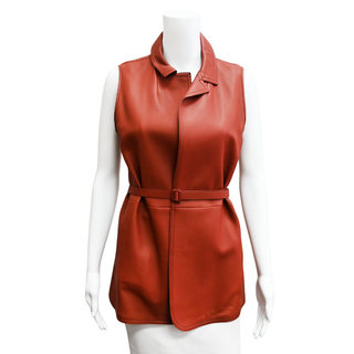 LORO PIANA | Burnt Orange Belted Leather Vest