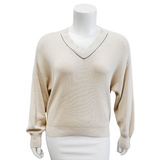 BRUNELLO CUCINELLI | Oatmeal Knit Monili Knit Sweater