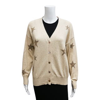 KHAN BOGD | Beige Cashmere Star Cardigan