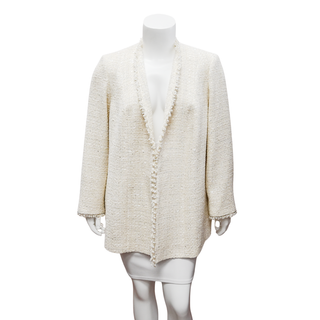 MARINA RINALDI | Ivory Tweed Sequin & Faux Pearl Coat