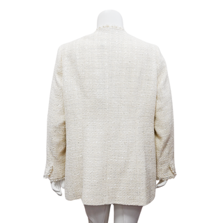 MARINA RINALDI | Ivory Tweed Sequin & Faux Pearl Coat