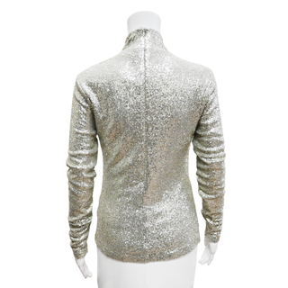 RALPH LAUREN | Silver Sequin Turtleneck Top