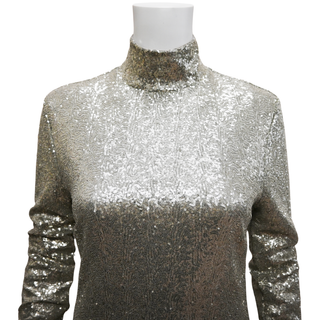 RALPH LAUREN | Silver Sequin Turtleneck Top