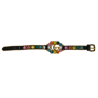 GUCCI | Rainbow Crystal Double G Leather Bracelet