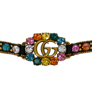 GUCCI | Rainbow Crystal Double G Leather Bracelet