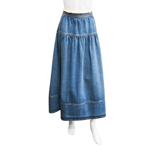 ULLA JOHNSON | The Astrid Frayed Paneled Denim Midi Skirt