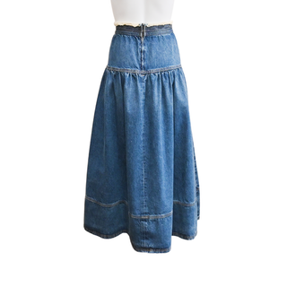 ULLA JOHNSON | The Astrid Frayed Paneled Denim Midi Skirt