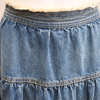 ULLA JOHNSON | The Astrid Frayed Paneled Denim Midi Skirt