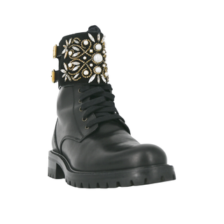 Jewel Combat Leather Booties