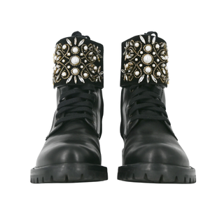 Jewel Combat Leather Booties