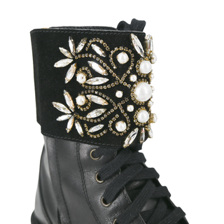 Jewel Combat Leather Booties