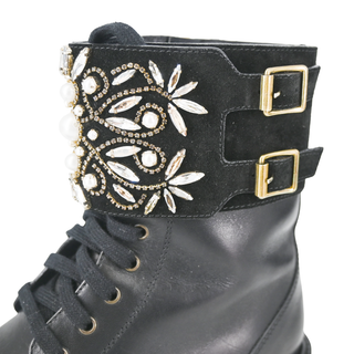 Jewel Combat Leather Booties