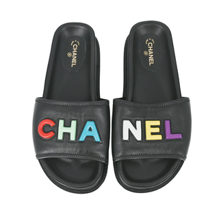 CHANEL | Logo Leather Slides