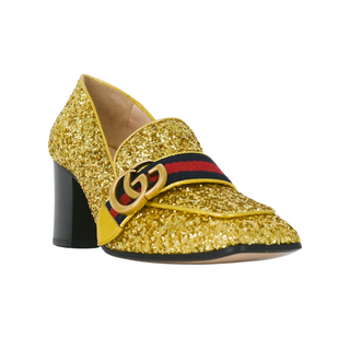 GUCCI | Peyton Gold Glitter GG Marmont Loafer Heels