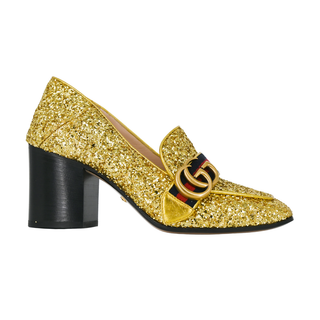 GUCCI | Peyton Gold Glitter GG Marmont Loafer Heels