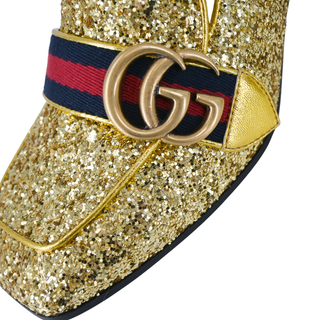 GUCCI | Peyton Gold Glitter GG Marmont Loafer Heels