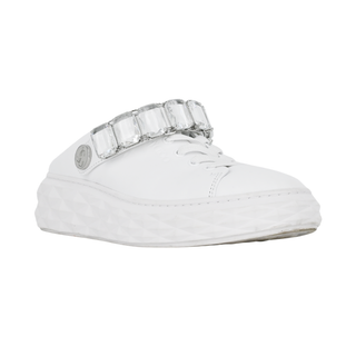 JIMMY CHOO | Diamond Crystal White Leather Slipper Trainers