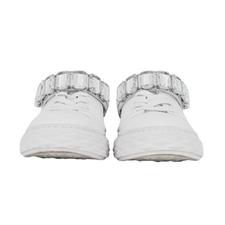 JIMMY CHOO | Diamond Crystal White Leather Slipper Trainers