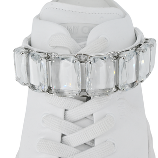 JIMMY CHOO | Diamond Crystal White Leather Slipper Trainers