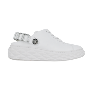 JIMMY CHOO | Diamond Crystal White Leather Slipper Trainers