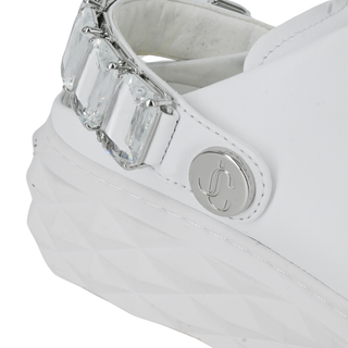 JIMMY CHOO | Diamond Crystal White Leather Slipper Trainers