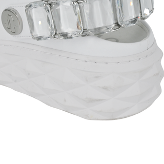 JIMMY CHOO | Diamond Crystal White Leather Slipper Trainers