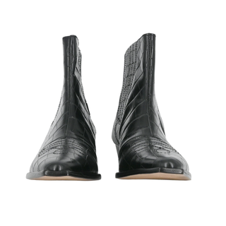 SCHUTZ | Briani Black Croc Embossed Booties