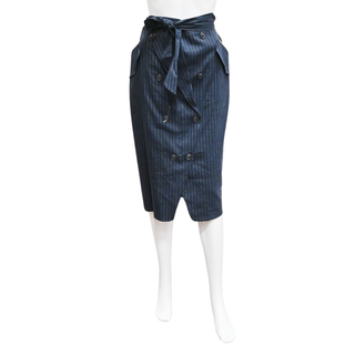 IRIS SETLAKWE | Navy Pinstripe Belted Pencil Skirt