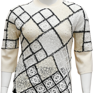 OSCAR DE LA RENTA | Ivory Patchwork Knit Sweater