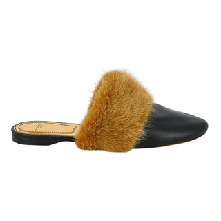 GIVENCHY | Bedford Black Leather Fur-Trim Mules