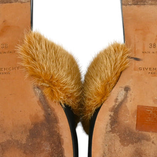 GIVENCHY | Bedford Black Leather Fur-Trim Mules