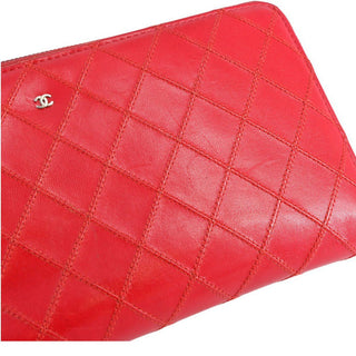 CHANEL | Red Quilted Leather Zip Passport Wallet