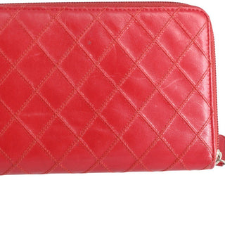 CHANEL | Red Quilted Leather Zip Passport Wallet