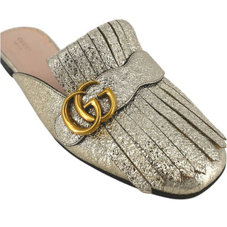 GUCCI | GG Marmont Metallic Gold Fringe Loafer Mules