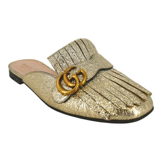 GUCCI | GG Marmont Metallic Gold Fringe Loafer Mules