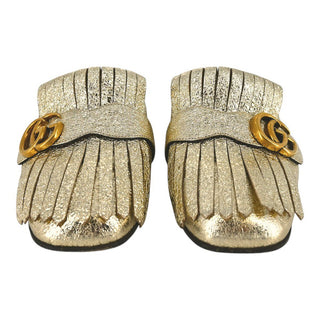 GUCCI | GG Marmont Metallic Gold Fringe Loafer Mules