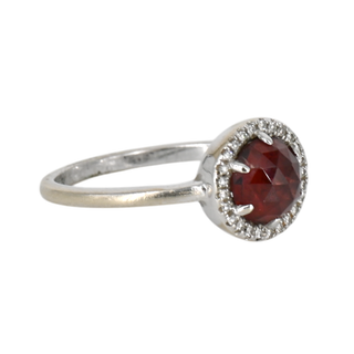 &nbsp; | White Gold Garnet & Pave Diamond Halo Ring