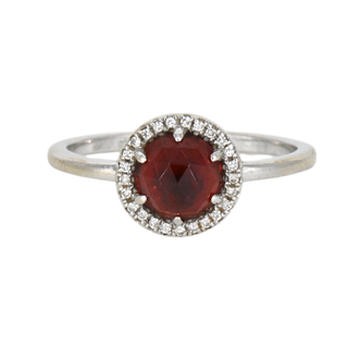 &nbsp; | White Gold Garnet & Pave Diamond Halo Ring