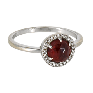 &nbsp; | White Gold Garnet & Pave Diamond Halo Ring