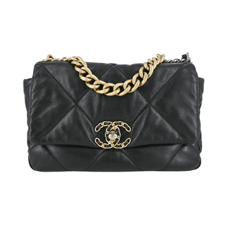 Black Quilted CC 19 Flap Handbag