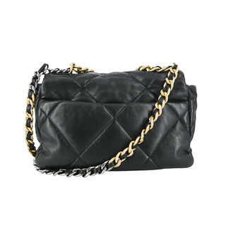 Black Quilted CC 19 Flap Handbag