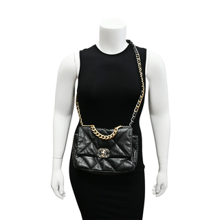 Black Quilted CC 19 Flap Handbag