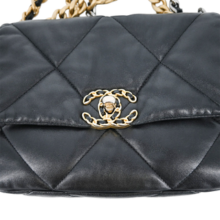 Black Quilted CC 19 Flap Handbag