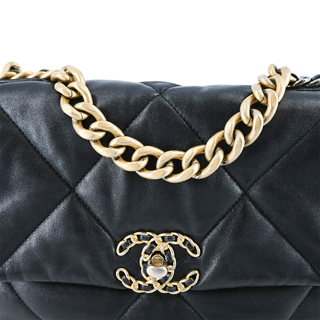 Black Quilted CC 19 Flap Handbag