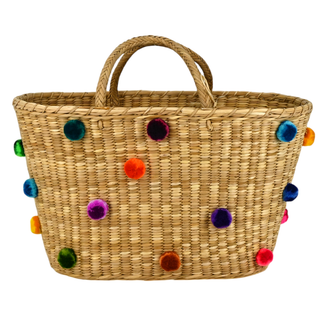 NANNACAY | Rainbow Pompom Straw Tote Bag