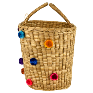 NANNACAY | Rainbow Pompom Straw Tote Bag