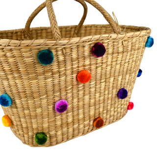 NANNACAY | Rainbow Pompom Straw Tote Bag