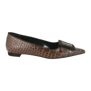 MANOLO BLAHNIK | Croc-Embossed Leather Buckle Flats