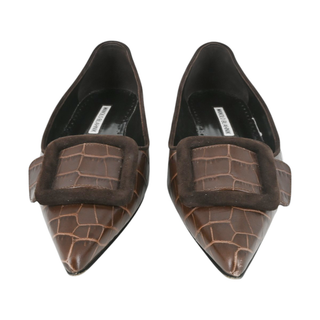 MANOLO BLAHNIK | Croc-Embossed Leather Buckle Flats