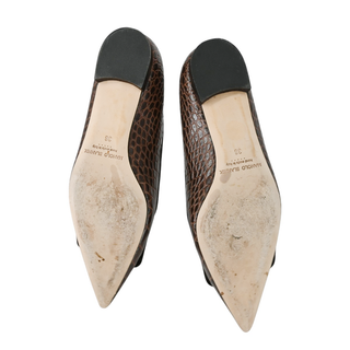 MANOLO BLAHNIK | Croc-Embossed Leather Buckle Flats